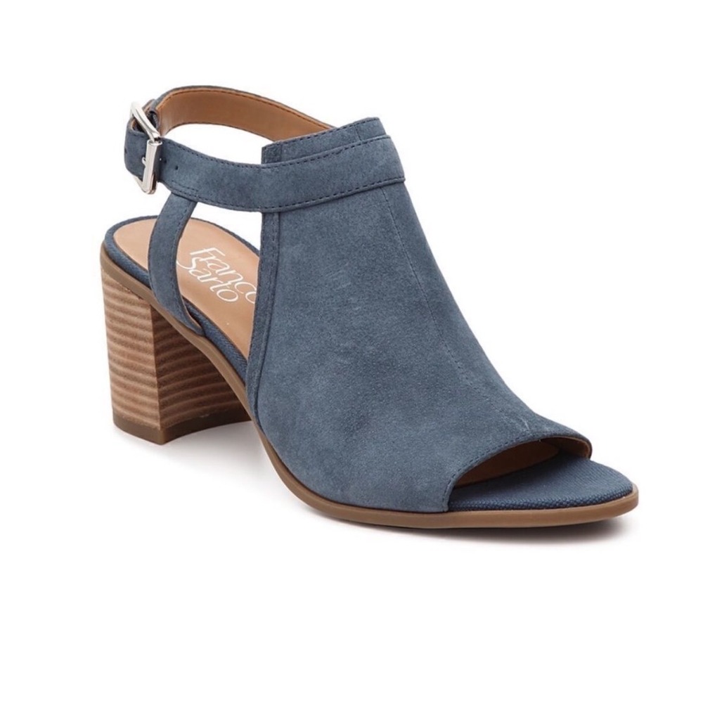 FRANCO SARTO HARLET PEEP‎ TOE SANDALS IN BLUE SUEDE